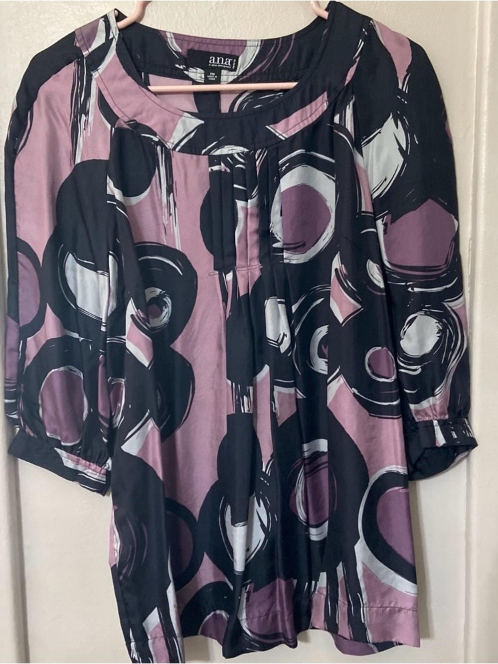 a.n.a Purple Black White Patterned Blouse